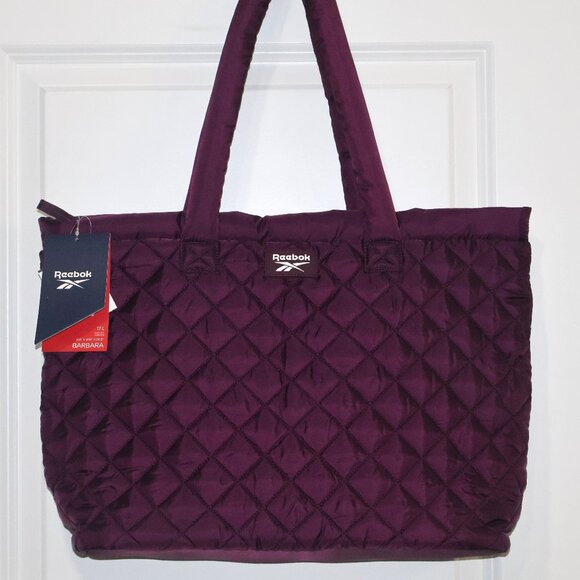 Reebok Barbara Quilted Dark Purple Tote Bag 17L NWT - Picture 1 of 7